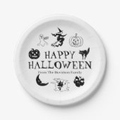 Happy Halloween individuelle Name Schwarz-weiße Sp Pappteller (Vorderseite)