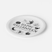 Happy Halloween individuelle Name Schwarz-weiße Sp Pappteller (Schrägansicht)