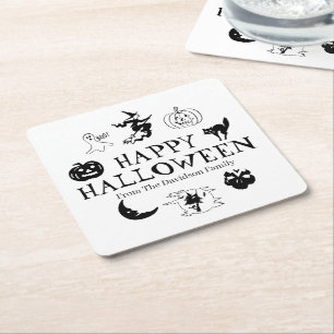 Happy Halloween individuelle Name Schwarz-weiße Sp Rechteckiger Pappuntersetzer
