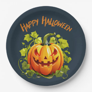 Happy Halloween Jack-O-Lantern auf Wein Pappteller