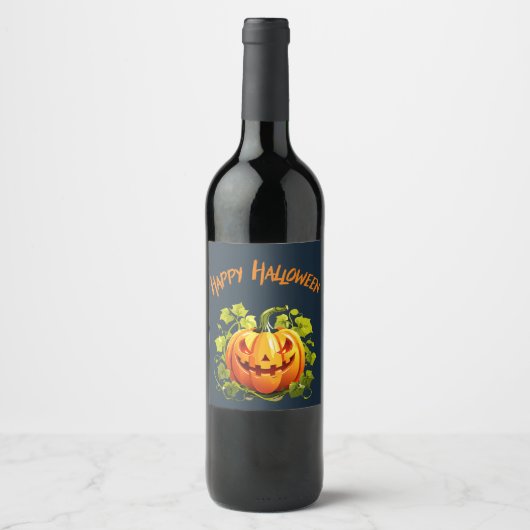 Happy Halloween Jack-O-Lantern auf Wein Weinetikett (Vorderseite)