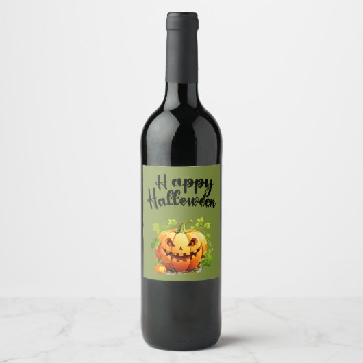 Happy Halloween Jack-O-Lantern auf Wein Weinetikett (Vorderseite)