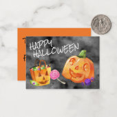 Happy Halloween Jack O' Lantern Candy Orange Black Mitteilungskarte (Vorderseite/Rückseite Beispiel)