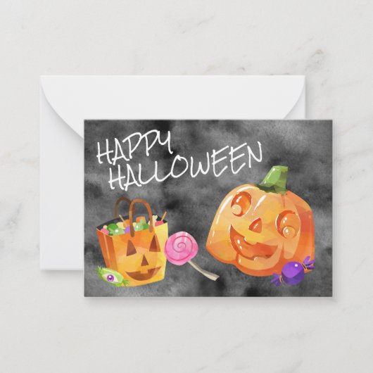 Happy Halloween Jack O' Lantern Candy Orange Black Mitteilungskarte (Vorderseite)