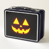 Happy Halloween Jack-o'-Lantern Gesicht 3 Neon Ora Metall Brotdose (Rückseite)