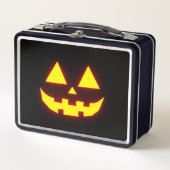 Happy Halloween Jack-o'-Lantern Gesicht 3 Neon Ora Metall Brotdose (Vorderseite)