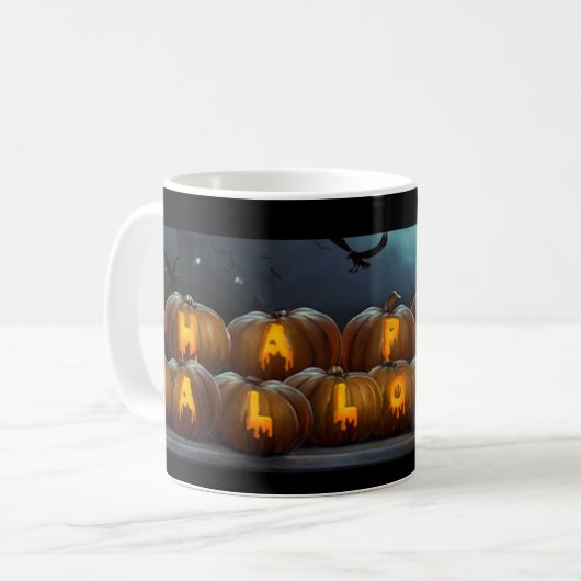 Happy Halloween Jack-O-Lantern Kürbis Spooky Tasse (Vorderseite Links)
