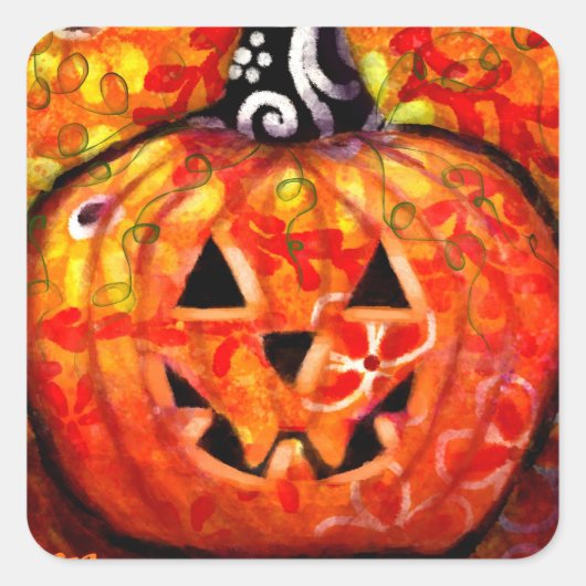 Happy Halloween Jack O Lantern Quadratischer Aufkleber (Vorderseite)
