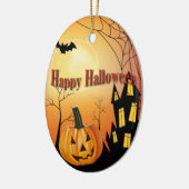Happy Halloween Jack O' Lantern und Spuk Haus Keramik Ornament (Links)
