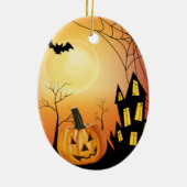 Happy Halloween Jack O' Lantern und Spuk Haus Keramik Ornament (Hinten)