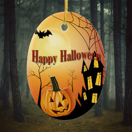 Happy Halloween Jack O' Lantern und Spuk Haus Keramik Ornament