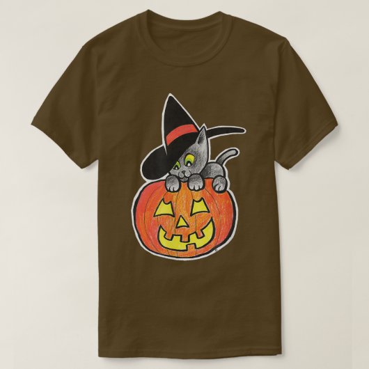 Happy Halloween JackO'Lantern Black Kitty Cat Witc T-Shirt (Design vorne)