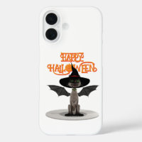 Happy Halloween. Katze mit Flügeln und Hexenhut