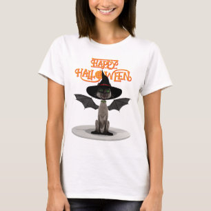 Happy Halloween. Katze mit Flügeln und Hexenhut T-Shirt