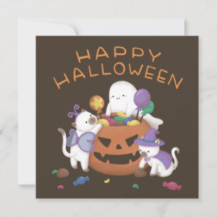 Happy Halloween: Katzen & Geist Karte