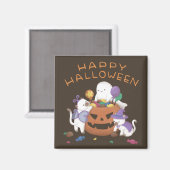 Happy Halloween: Katzen & Geist Magnet (Vorderseite/Rückseite)