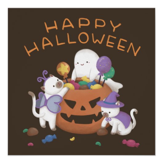 Happy Halloween: Katzen & Geist Poster (Vorderseite)