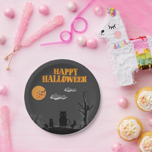 Happy Halloween - Katzen Pappteller (Party)