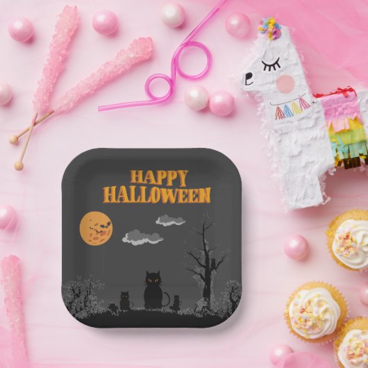 Happy Halloween - Katzen Pappteller (Party)