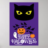 Happy Halloween Katzenbällchen Kürbis auf lila Poster (Vorne)