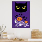 Happy Halloween Katzenbällchen Kürbis auf lila Poster (Küche)