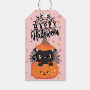 Happy Halloween Kawaii Black Cat in A Pumpkin Geschenkanhänger