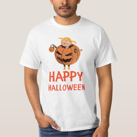 Happy Halloween Kid in Pumpkin Kostüm T-Shirt (Vorderseite)