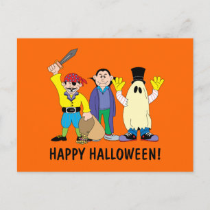 Happy Halloween Kids in Kostüm Postkarte