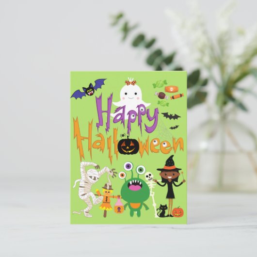 Happy Halloween Kids Niedlich und Spooky Postkarte (Stehend Vorderseite)