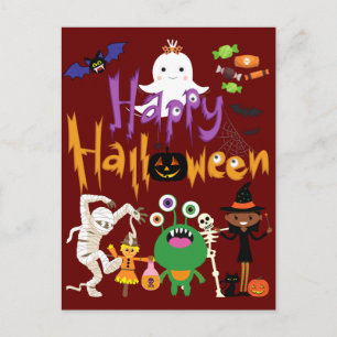 Happy Halloween Kids Niedlich und Spooky Postkarte