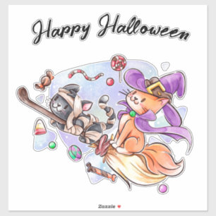 Happy Halloween Kittens Reiten im Zimmer Aufkleber