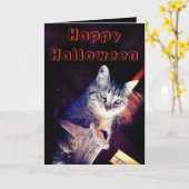 Happy Halloween Kitty in Rafters Fotografie Karte (Gelbe Blume)