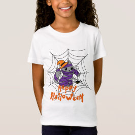 Happy Halloween Kitty in Spider Web Kids T - Shirt