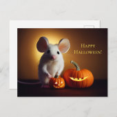 Happy Halloween. Kleine niedliche Maus mit Kürbis Postkarte (Vorne/Hinten)