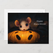 Happy Halloween. Kleine  niedliche Maus mit Kürbis Postkarte (Vorne/Hinten)