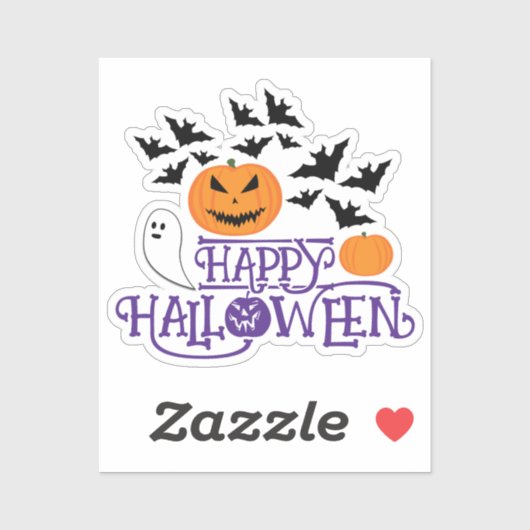 Happy Halloween Kürbis Gespenst Fledermäuse lila T Aufkleber (Blatt)