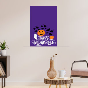 Happy Halloween Kürbis Gespenster Fledermäuse lila Poster