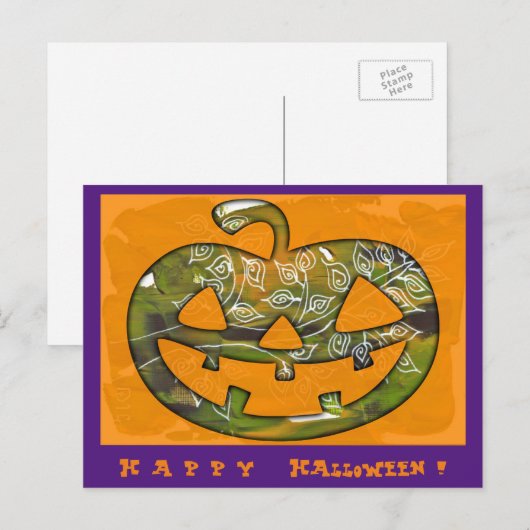 Happy Halloween Kürbis - Postkarte oder Einladung (Vorne/Hinten)