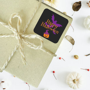 Happy Halloween Kürbislaterne Black Quadratischer Aufkleber