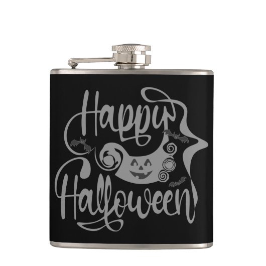 Happy Halloween-Kürbislaterne Flachmann (Vorderseite)