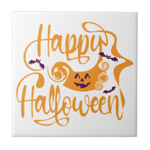 Happy Halloween-Kürbislaterne Fliese