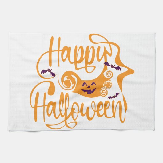 Happy Halloween-Kürbislaterne Geschirrtuch (Horizontal)