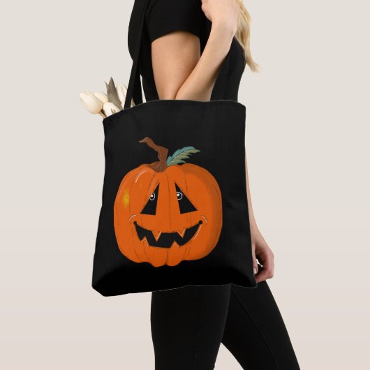 Happy Halloween Kürbislaterne Illustrative Kunst Tasche (Von Nahem)