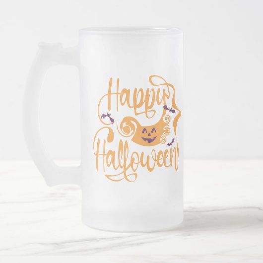 Happy Halloween-Kürbislaterne Mattglas Bierglas (Links)
