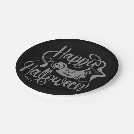 Happy Halloween-Kürbislaterne Pappteller (Schrägansicht)