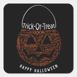 Happy Halloween Kürbislaterne Word Art Orange Quadratischer Aufkleber