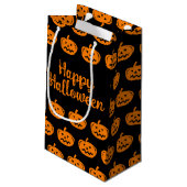 Happy Halloween Kürbismuster Schwarz-Orange Kleine Geschenktüte (Rückseite Schrägansicht)