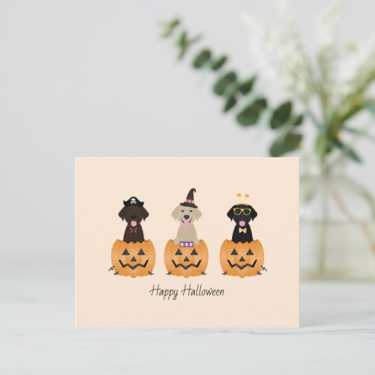 Happy Halloween Labrador Retriever Dogs Pumpkin Postkarte (Stehend Vorderseite)