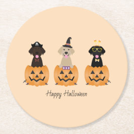 Happy Halloween Labrador Retriever Dogs Pumpkin Runder Pappuntersetzer