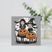 Happy Halloween Leckerei oder Tricks Design Dankeskarte (Stehend Vorderseite)